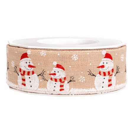 Geschenkband "Snowman" Natur mit Motiv, 40mm x 15m