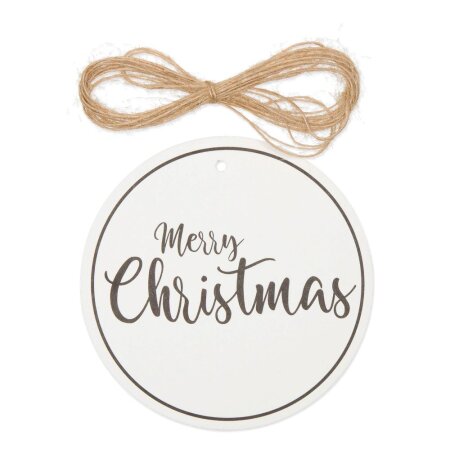 Papieranhänger "Merry Christmas" Weiß, Ø 100mm mit Kordel