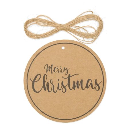 Papieranhänger "Merry Christmas" Natur, Kraftpapier, Ø 100mm mit Kordel