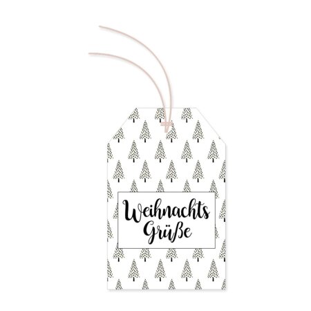 Papieranhänger "Weihnachtsgrüße" Label mit Schnur, 80x52mm