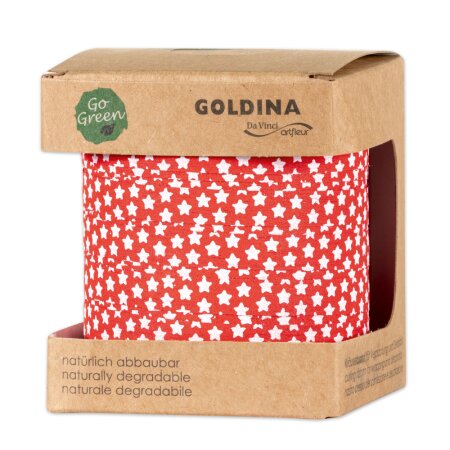 Ringelband "Go Green" Sterne Rot, 10mm x 100m, Baumwolle