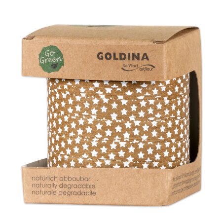 Ringelband "Go Green" Sterne Braun, 10mm x 100m, Baumwolle