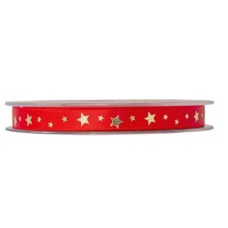Geschenkband "Little Stars Satin" Rot/Gold, 10mm x 25m